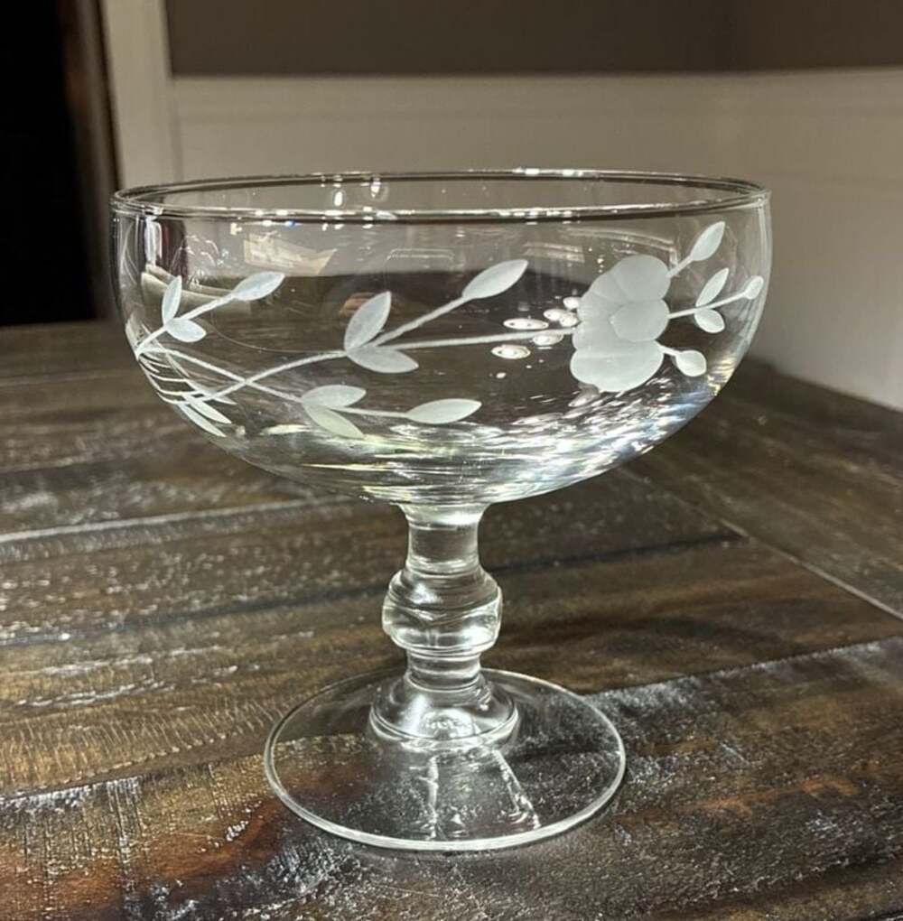 Princess House Heritage Crystal Footed Dessert Sherbet Champagne Glass 507 Etche